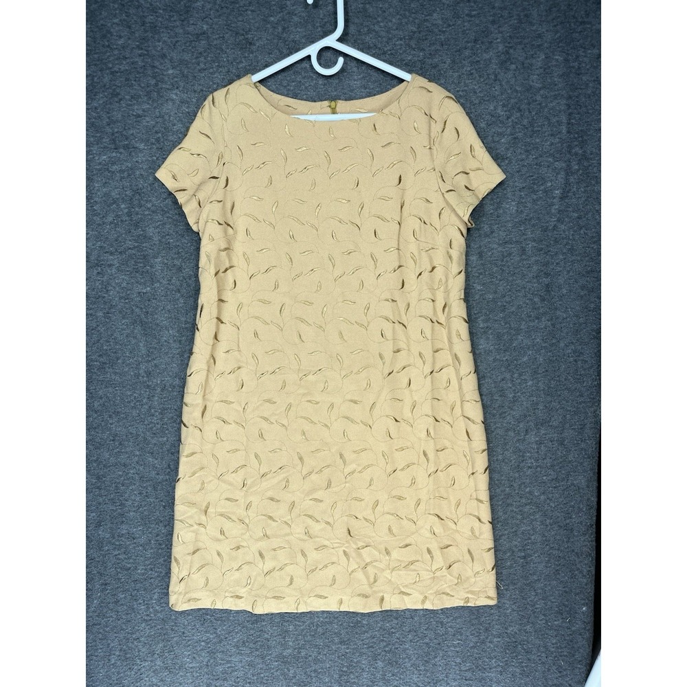 Vintage Maternité Dress Womens M Beige Khaki Embroidered Short Sleeve Maternity
